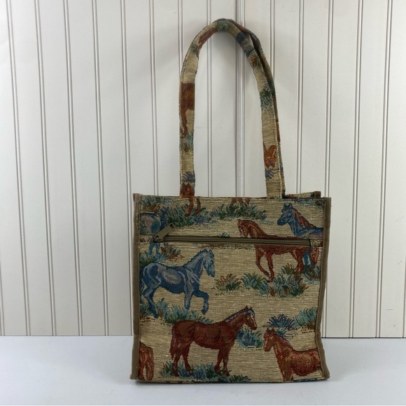 Vintage Jade Horse Equestrian Theme Shoulder Tote Bag - Picture 4 of 13